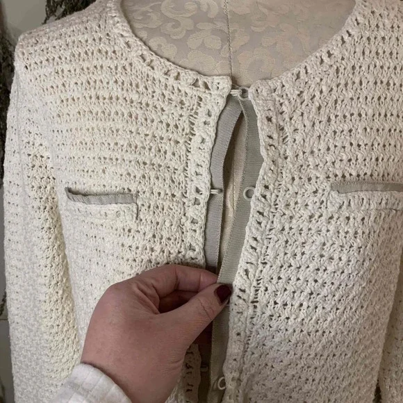 Pendleton White Knit Cardigan Cotton Linen Large Hook Eye Closure Crewneck - Picture 3 of 8